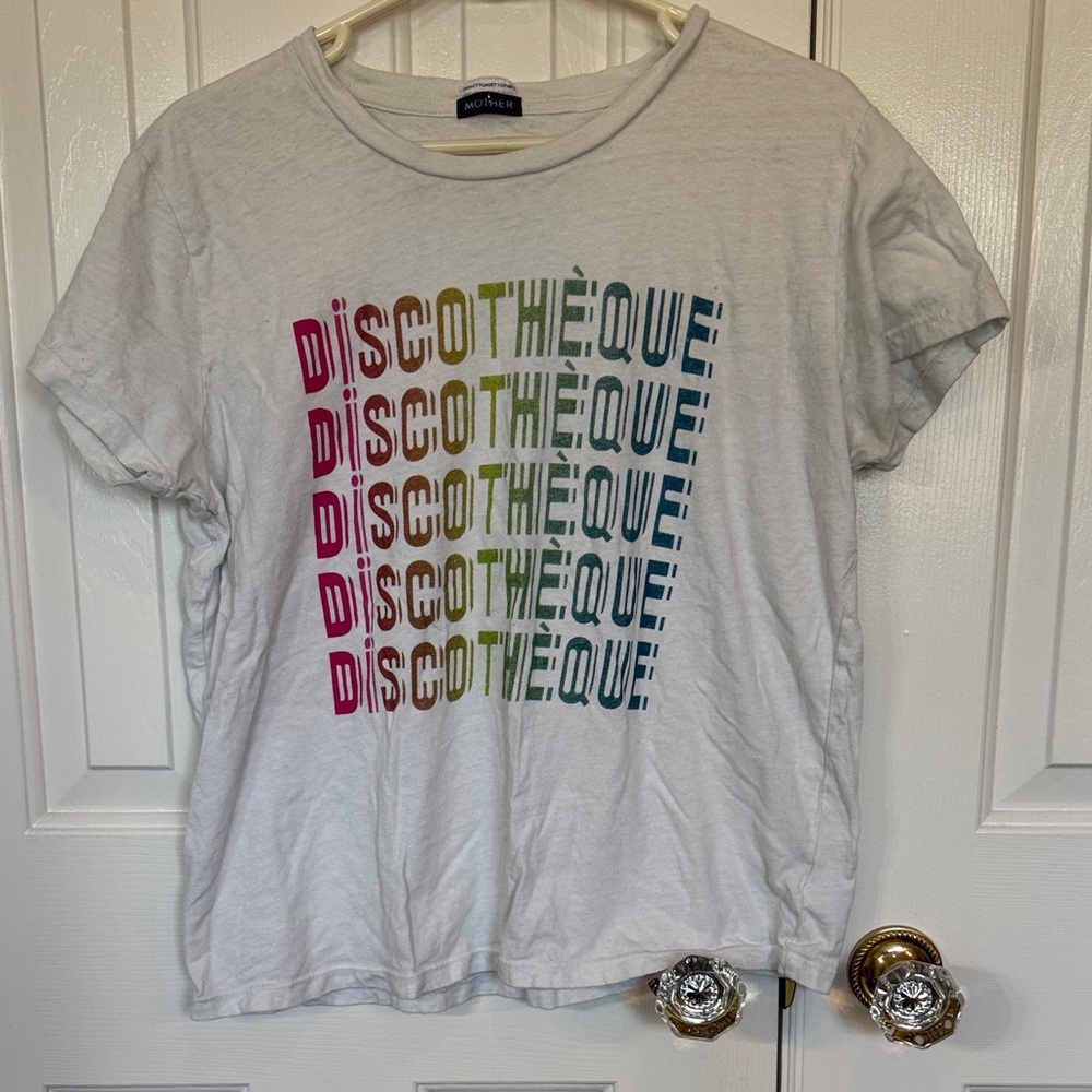 MOTHER White Tee with Multicolor Disco Print
